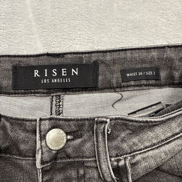 Risen Straight Jeans Womens 3 (26x30) Gray Distressed Rips Stretch Raw Hem - Picture 4 of 7